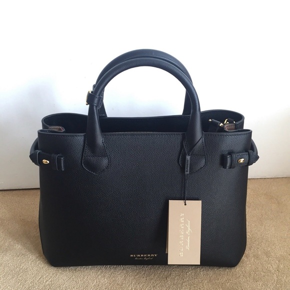 Burberry Banner Bag Shoulder Strap Tote Handbag Black Leather NWT - Picture 1 of 12